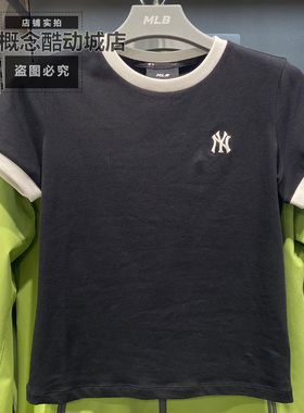 MLB春夏新款女子运动休闲上衣撞色刺绣纯棉圆领短袖T恤3FTSB0263