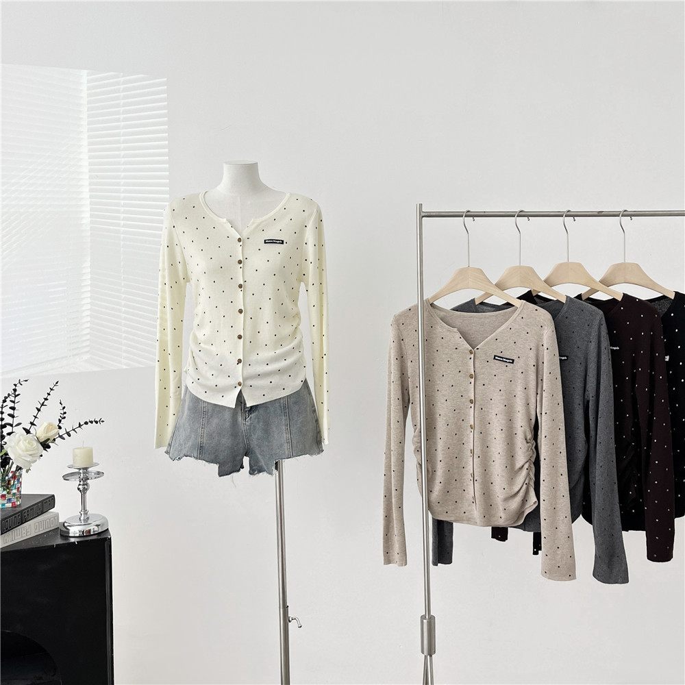 波点羊毛针织衫开衫2024年秋季