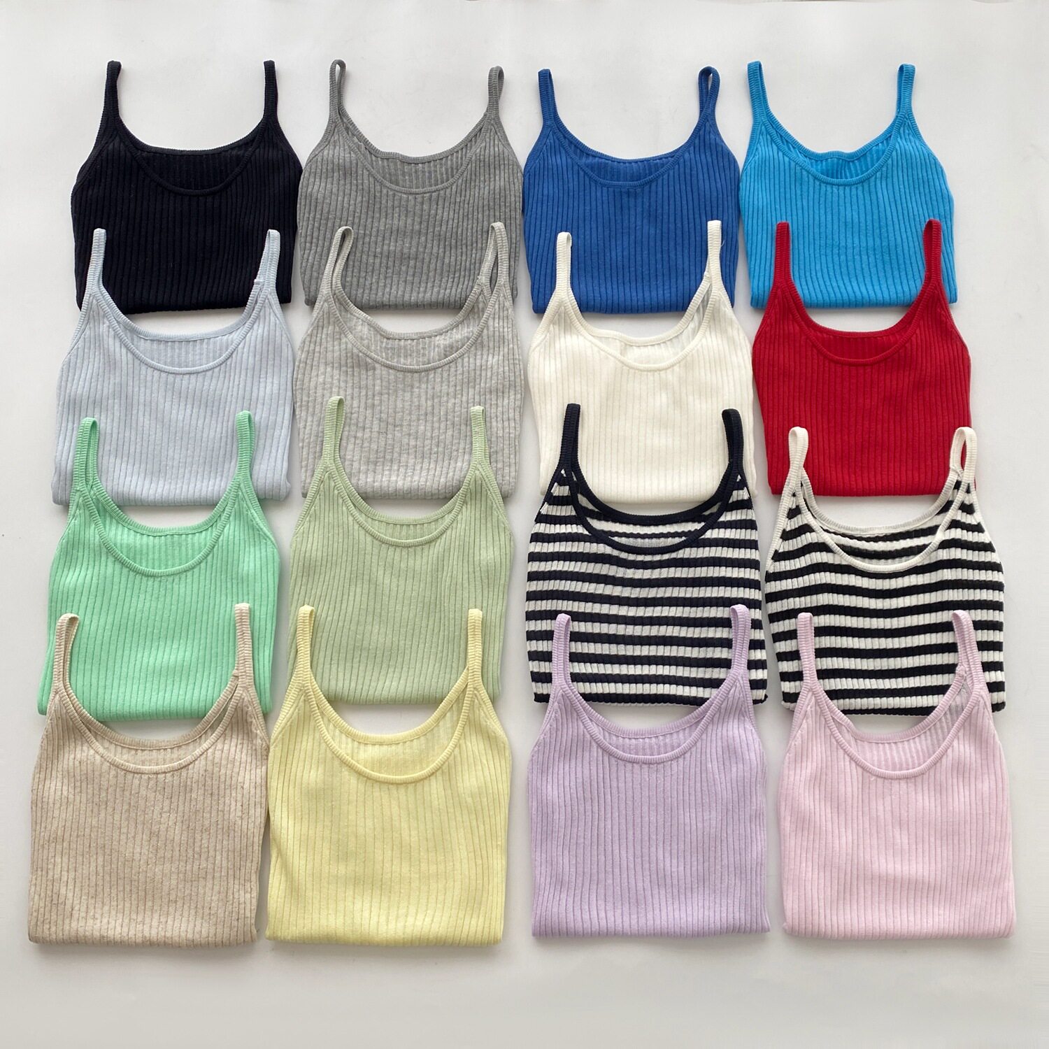 26夏季新品韩系细肩带针织吊带女天爽亚麻坑条无袖背心短款上衣