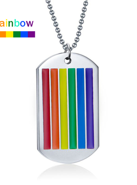 男款不锈钢彩虹吊坠彩色项链 钢色黑色钛钢吊牌恋