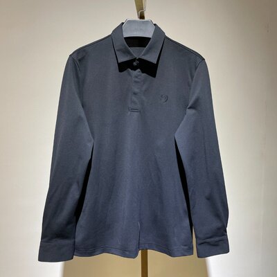 CX366 春日新品  男士春秋翻领长袖T恤，黑色休闲polo 衫，100%聚