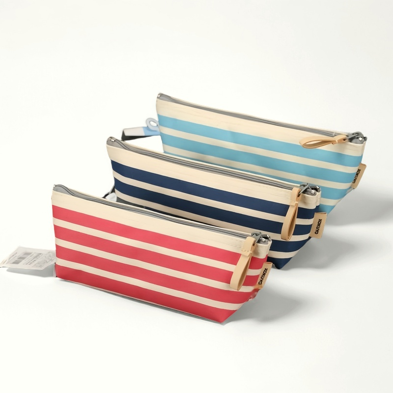 绝版日本国誉帆布笔袋法式条纹拉链包中包收纳包化妆包内侧袋