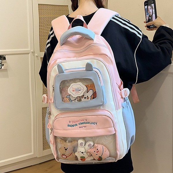 新款书包女高颜值ins撞色吧唧痛包学院风中小学生3-5年级双肩包