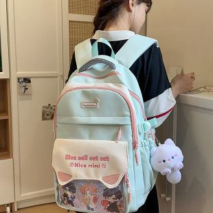 ins透明高颜值撞色书包女新款 韩版 少女透明痛包学生大容量双肩包