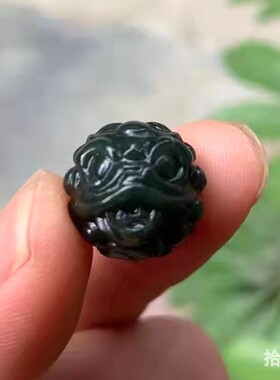 新疆和田玉吞金兽圆珠子塔青貔貅珠12mm14mm16mm18mmdiy手链配件