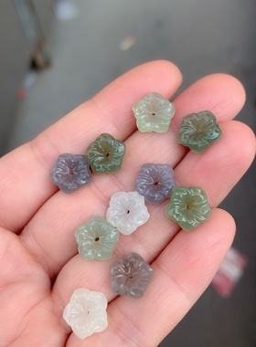和田玉五瓣花玉石紫荆花纽扣烟紫晴水色小花朵diy手链有钱花配件