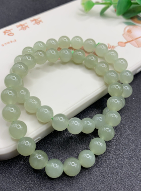 新疆和田玉圆珠手链晴水色8mm手串晴水绿圆珠手串转运珠附带证书