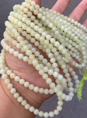 天然和田玉黄口料108珠链6mm圆珠项链半成品diy挂绳手链送证书