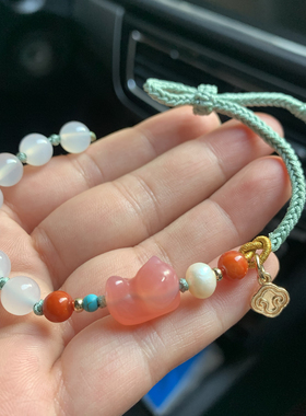 天然盐源玛瑙招财猫手链手工编织糖果色趴趴猫手绳多宝猫咪手链女