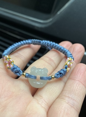 天然和田玉老虎平安扣手链卡通生肖萌宠小老虎手绳老虎甜甜圈