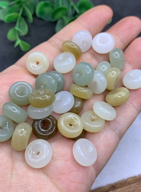 和田玉多宝平安扣散珠碧玉糖玉黄口料白玉12mm算盘珠隔片diy手链