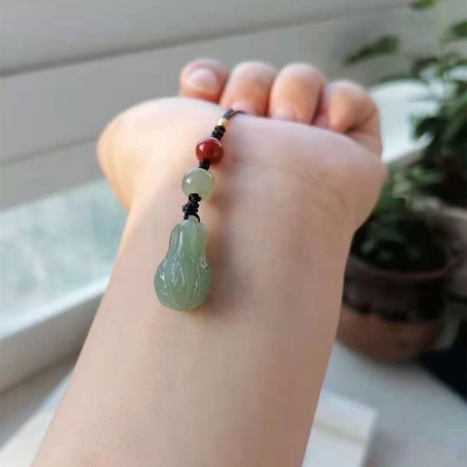 天然和田玉白菜手机链吊坠男女款玉石百财手机挂件玉坠u盘挂坠