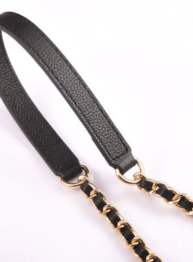 小香风穿皮链黑色头层牛皮减压带handl蜥蜴柄包包链单肩斜挎包带