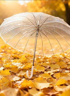 16骨透明雨伞女韩国小清新男士用白色塑料大号创意日本自动长柄伞