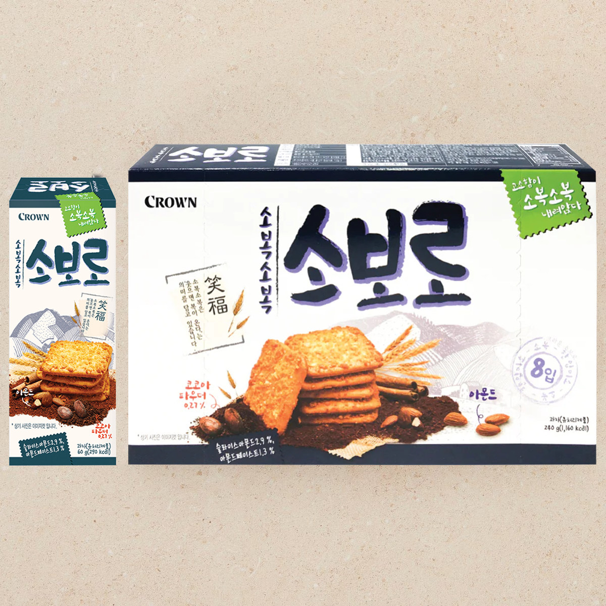 韩国进口CROWN克丽安笑福饼干扁桃仁可可夹心酥脆休闲小包装零食