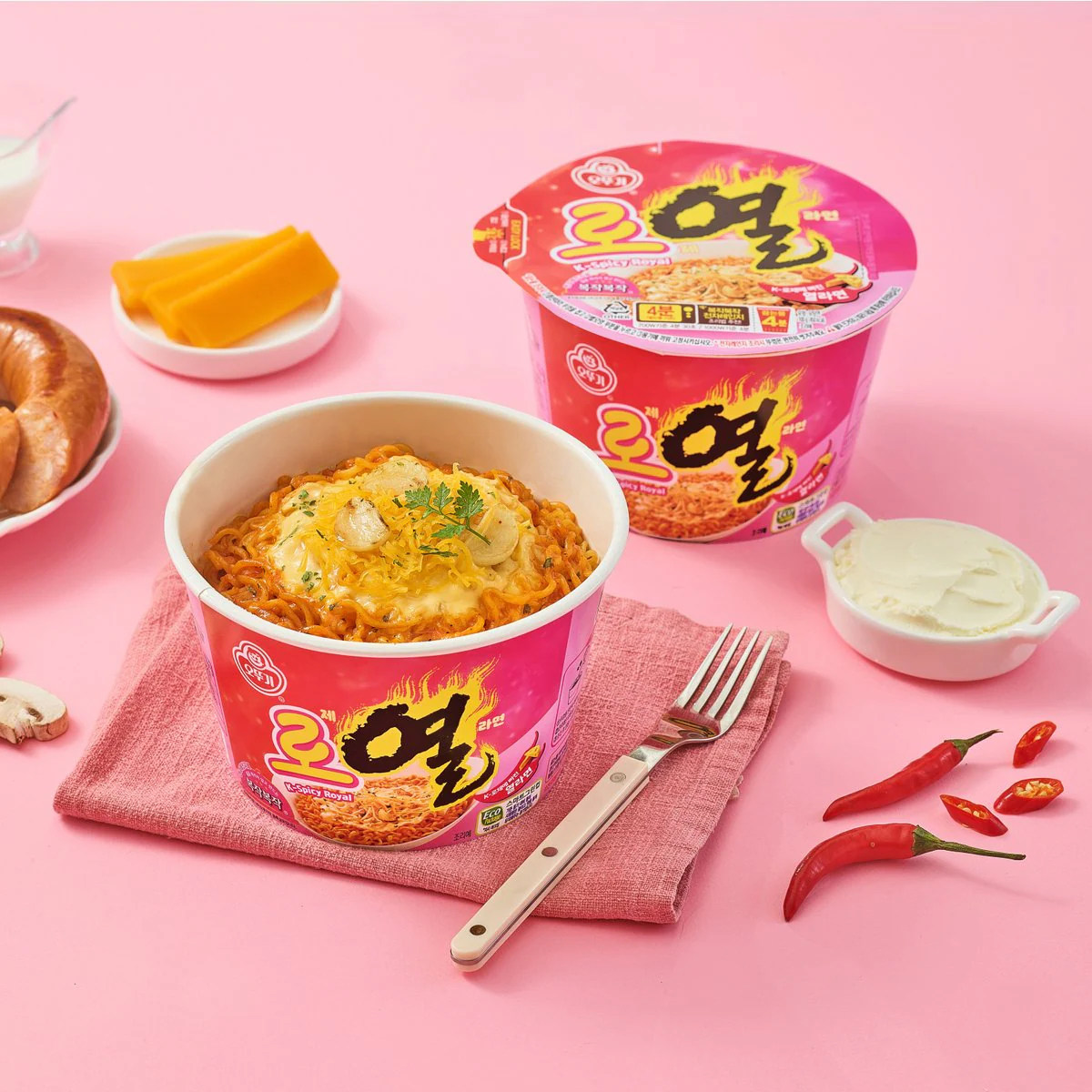 韩国进口不倒翁玫瑰芝士热拉面100g辛辣奶酪味碗面方便面泡面速食