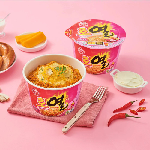 韩国进口不倒翁玫瑰芝士热拉面100g辛辣奶酪味碗面方便面泡面速食