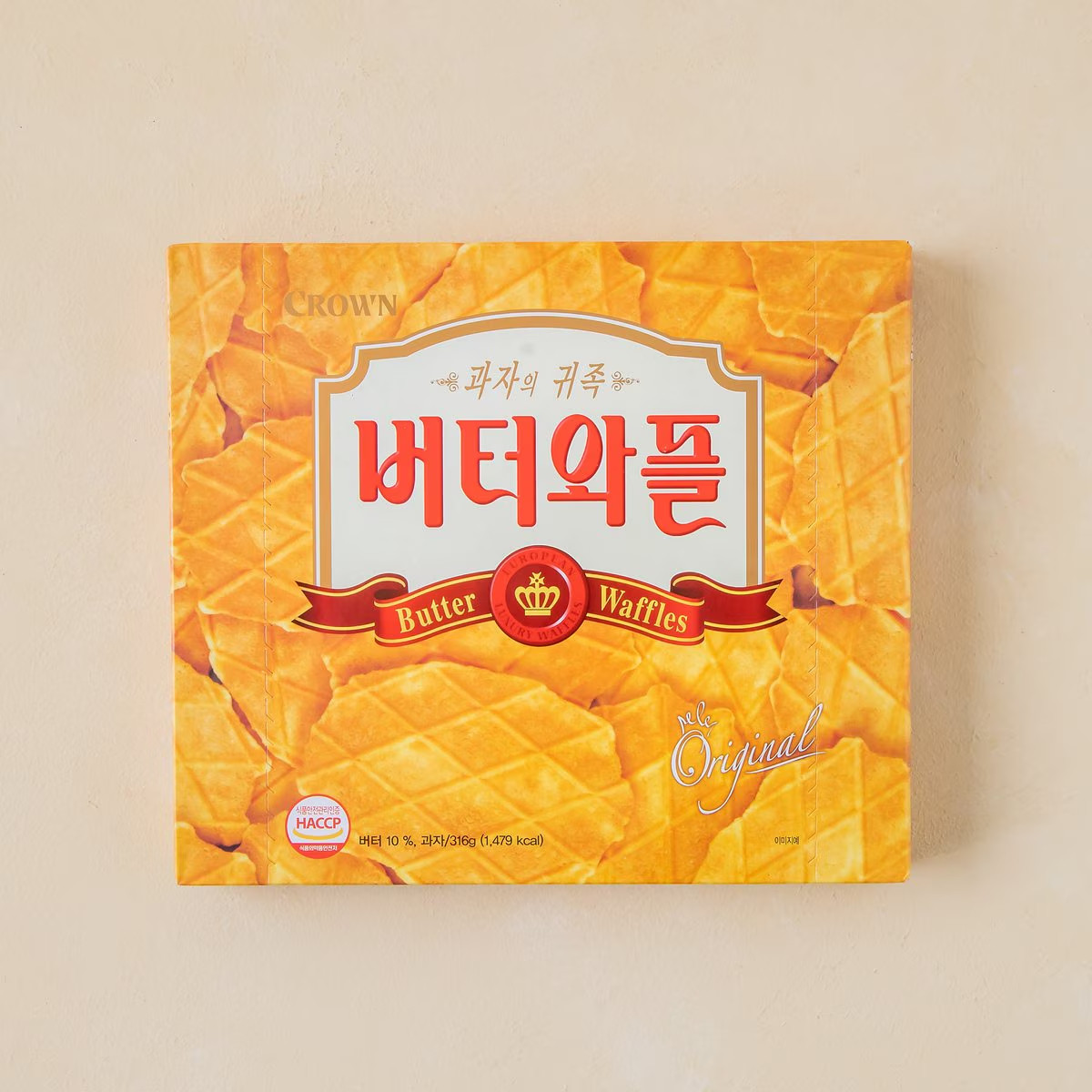 韩国进口克丽安CROWN黄油华夫瓦夫饼干316g薄脆煎饼休闲分享零食