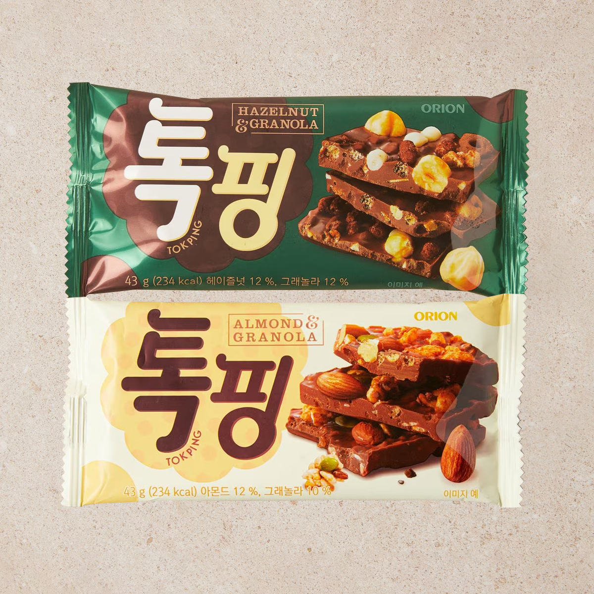 韩国进口好丽友扁桃仁榛子坚果麦片巧克力43g袋装排块巧克力零食