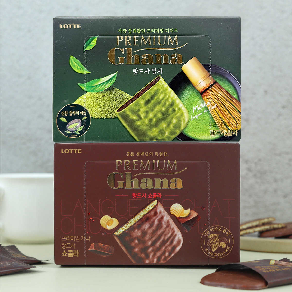 韩国进口乐天加纳巧克力味抹茶味摩卡巧克力涂层饼干91g休闲零食