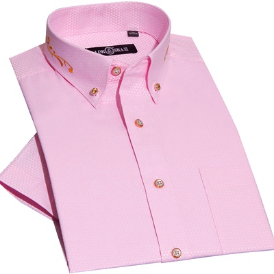 粉红色短袖时尚新郎结婚礼服