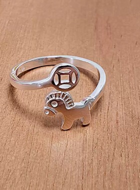 足银999小马纯银戒指马年本命年生肖女马上有钱可刻字开口指环