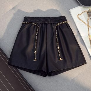 腿休闲靴裤 高腰皮短裤 百搭A字裤 韩系宽松显瘦时尚 女2025秋冬新款