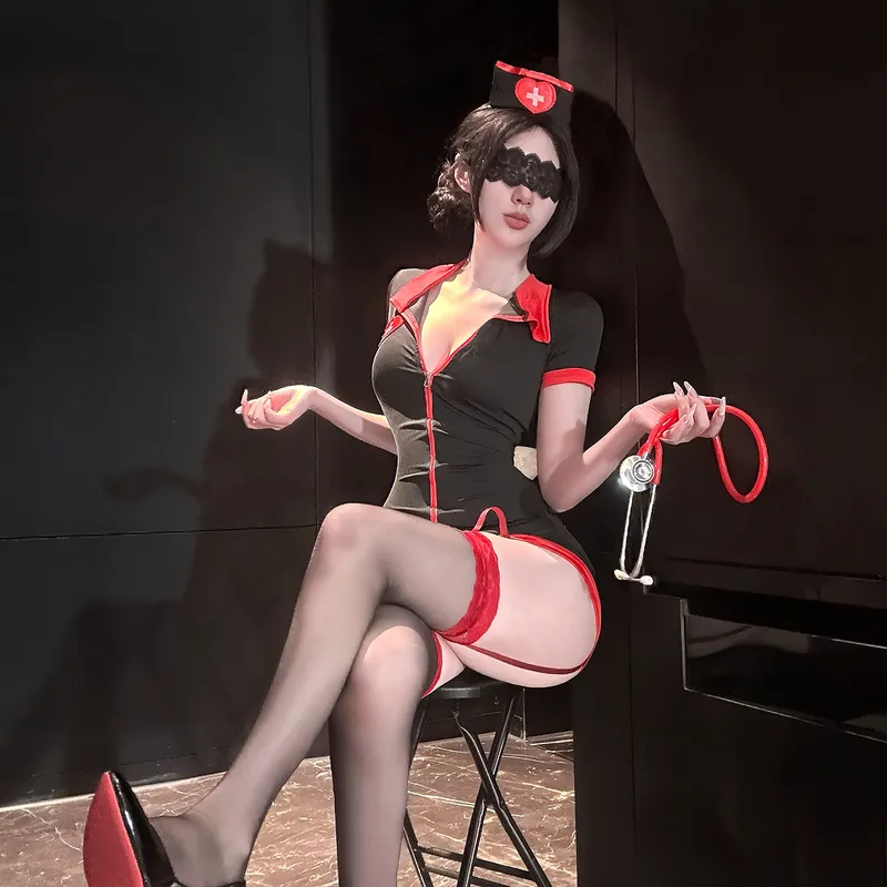 9176潮尚夜总会夜店女装辣妹包臀纯欲拉链护士女用少妇感性连衣裙