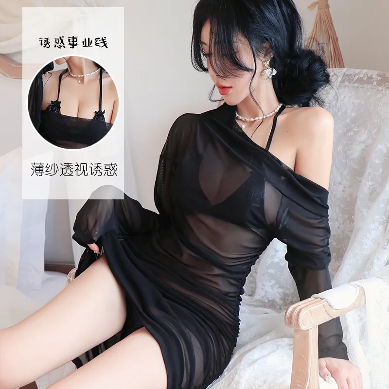 6180潮尚夜总会足浴桑拿内衣透视长袖包臀激情火辣性感制服连衣裙
