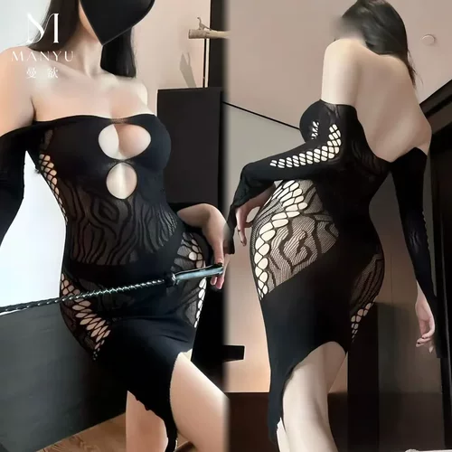 8099潮尚夜总会夫妻欧美性感内衣性感网提花透视网衣包臀裙镂空
