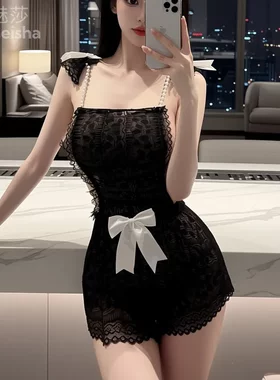 8012潮尚夜总会夫妻女性性感内衣珍珠吊带紧身衣漏背蝴蝶结蕾丝