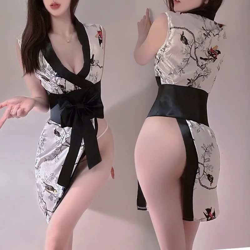 3471潮尚性感内衣和服蝴蝶复古旗袍性感蕾丝古典纯欲制服连衣裙