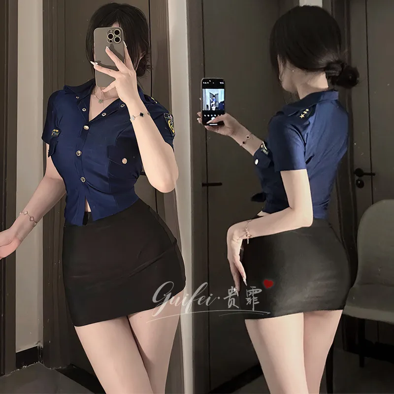 4111潮尚夜总会内衣性感女警火辣短裙诱惑制服角色扮演夜店套装