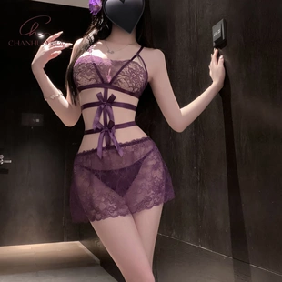 6144潮尚夜总会技师女装 免脱连衣裙 挂脖系带吊带裙性感蕾丝套装