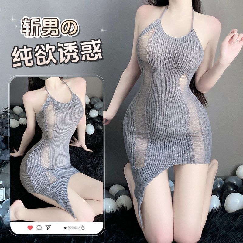 3118潮尚夜总会性感内衣毛衣纯欲约会激情制服小胸显大连衣裙