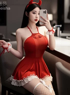 8130潮尚夜总会夫妻内衣性感透视红色睡裙角色扮演圣诞装连衣裙