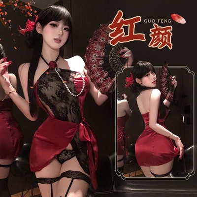 6923潮尚夜总会夫妻桑拿技师内衣永夜玫瑰系带蕾丝性感连衣裙