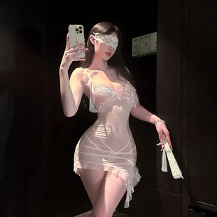 6577潮尚夜总会性感荷叶边包臀裙透视蕾丝吊带花边露背网纱连衣裙