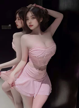 7932潮尚夜总会新款女装性感裹胸纯欲高腰包臀短裙调情内衣套装