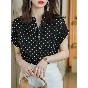 夏季 波点衬衣短袖 衬衫 雪纺衫 上衣短袖 女装 时尚 女神2025 立领女新款