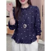 木耳边印花上衣女2025秋季 上衣 气质优雅高级感百搭长袖 新款 时尚