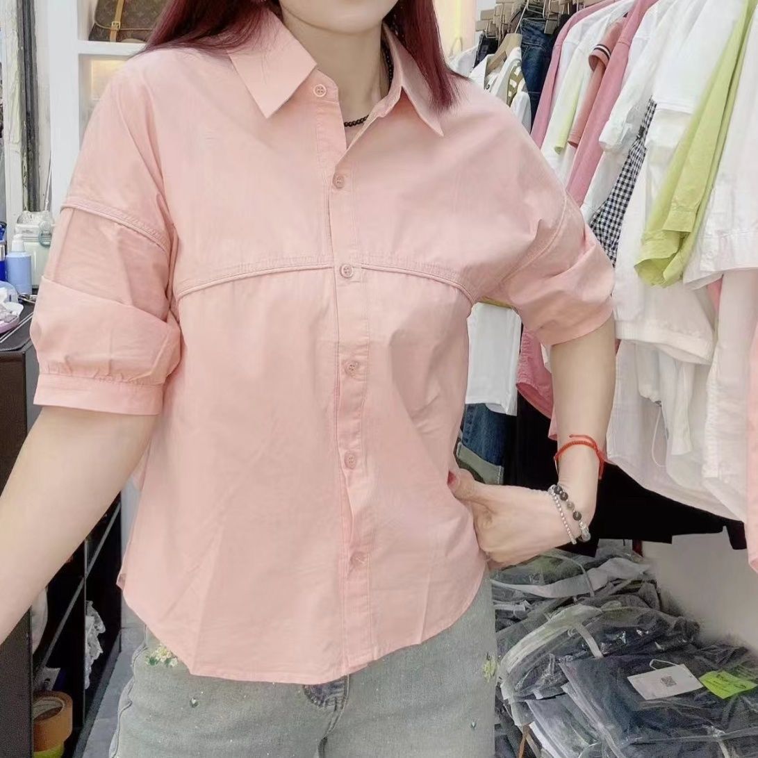 纯棉薄款通勤超仙短袖衬衫女夏季新款气质休闲宽松百搭衬衣上衣