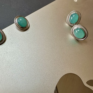 缘绘凤仪天然天河石耳钉 925银 极简文艺 典雅冰蓝 主石6*8Mm