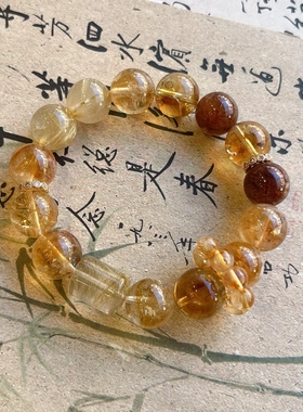 缘绘凤仪 天然发晶黄塔晶水晶手链大颗粒珠子发晶柱子12Mm大手串