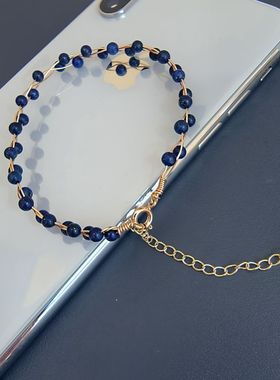 缘绘凤仪 清仓特惠 天然青金石  14K包金 手链  深蓝少白