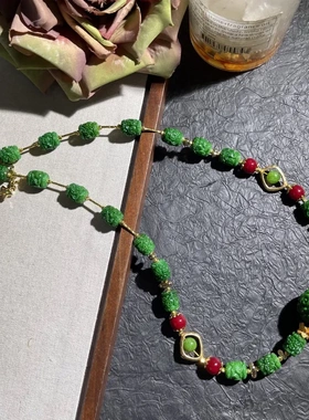 Vintage中古干青墩墩竹搭配干青圆珠新中式风精致时尚设计款项链