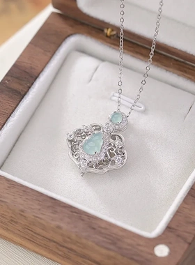 缘绘凤仪 S925纯银蓝水翡翠复古国风福禄葫芦吊坠唐草纹镂空挂坠