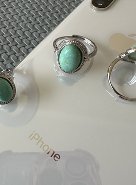 缘绘凤仪 40 天然绿松石 开口戒指 镀银 瓷蓝  实物拍