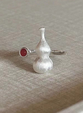 缘绘 红玛瑙葫芦戒指女中式风复古拉丝设计气质东方女性