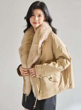 25冬季【轻奢大狐狸毛领鹅绒服】防风防泼水短款羽绒服外套29034